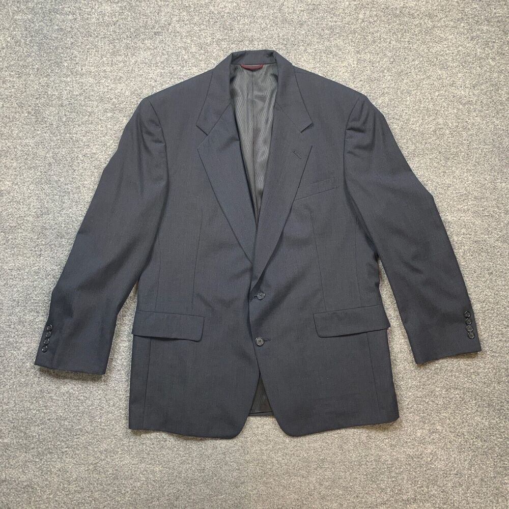 Vintage Hart Schaffner Marx Blazer Mens 44R Navy Windowpane Sport Coat Made USA - Picture 2 of 16